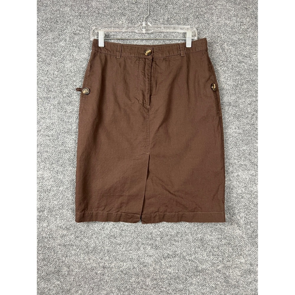 Max Mara Weekend Skirt Sz 30 (8/10)‎ Brown Pencil Side Pockets Button Back Flap